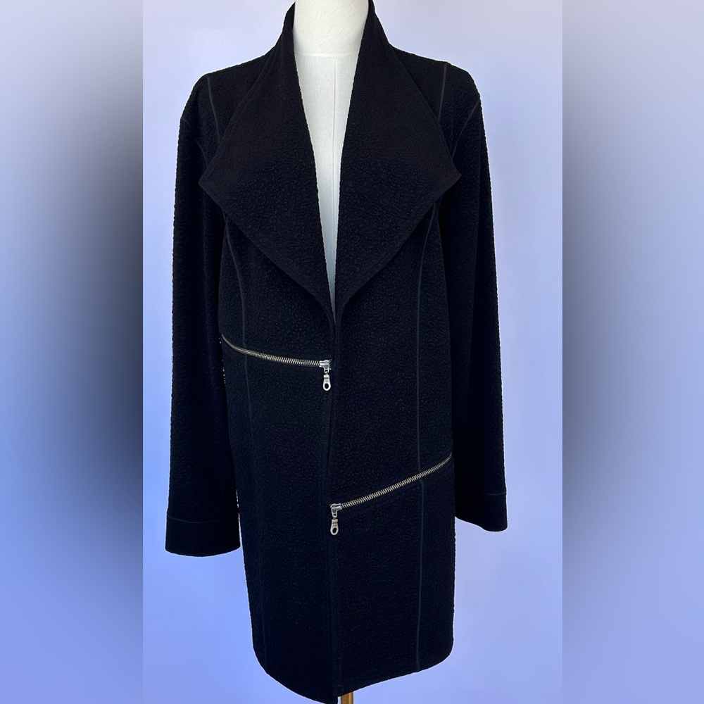 Eva‎ Varro Women’s Barcelona Pebble Texture Knit Jacket Open Front Black Size XL